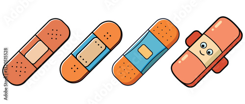 Cartoon Bandage Icons Set - Cute Medical Plaster Vector Illustration