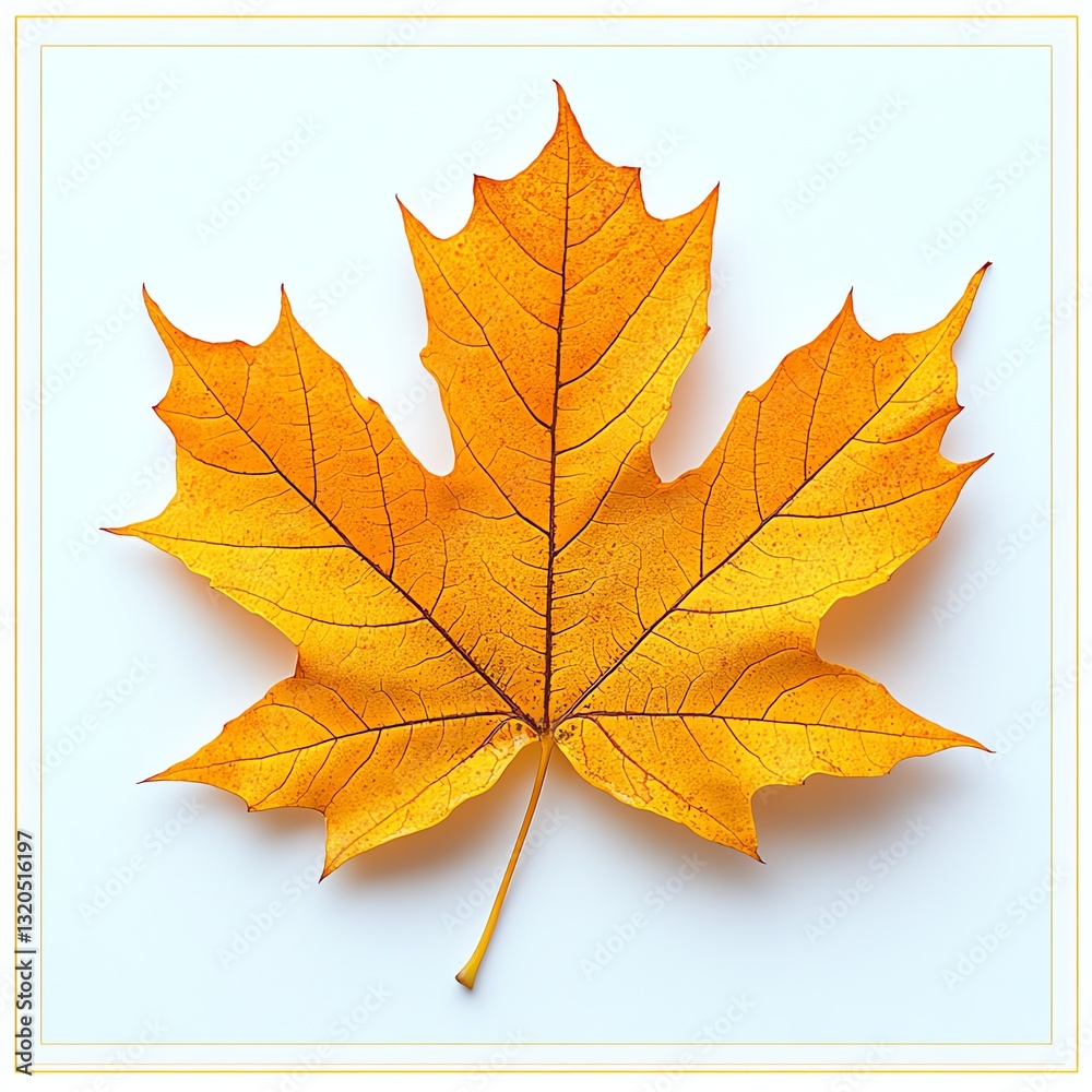 Golden Maple Leaf Close-up on White Background for Fall Season Golden Maple Leaf Close-up on White Background for Fall Season