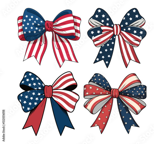 Coquette Bow USA Flag Sublimation Clipart set