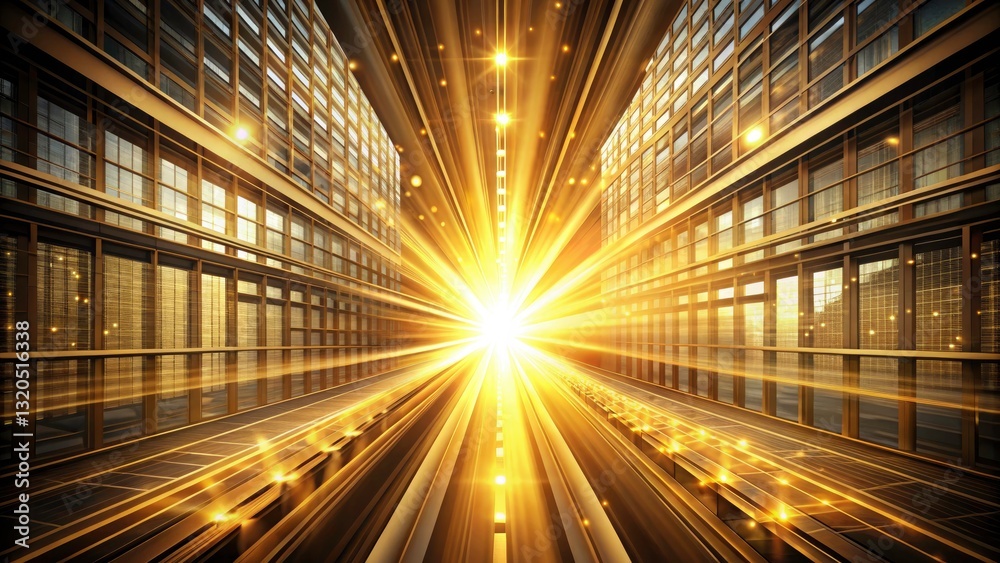 Fototapeta premium Stunning Light Burst with Radiant Golden Rays Illuminating Darkness - Architectural Photography, Transparent Background, PNG Cutout, Horizontal Composition for Creative Projects