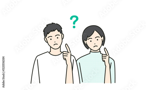 疑問を持つ若い男女のベクターイラスト