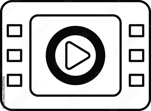 A black and white image of a video player with a play button