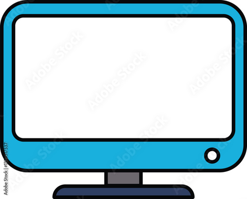 A blue computer monitor with a black keyboard
