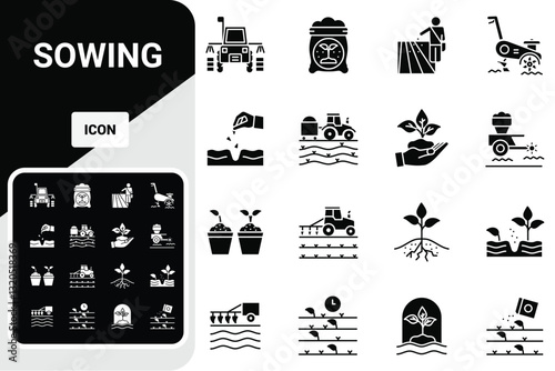 Sowing agricultural collection icons set vector
