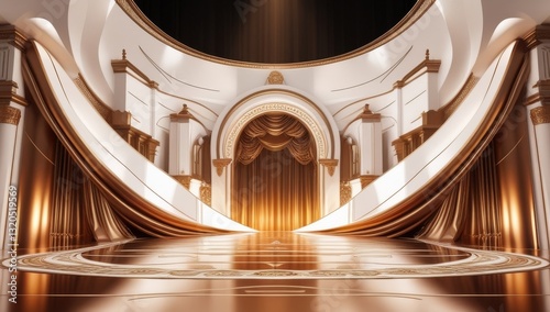 White golden ceremony award stage venue background.