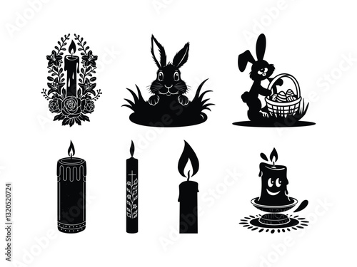 Easter Candle & Bunny Silhouette – Religious & Festive Design 