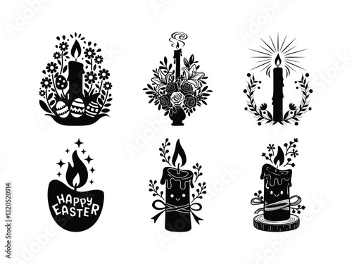 Easter Candle & Bunny Silhouette – Religious & Festive Design 