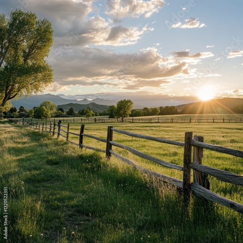 Cattle ranch with fenced pasture