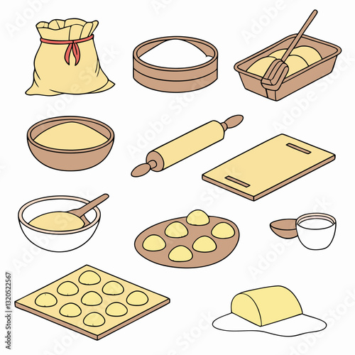 Baking preparation vector art, illustrating various pastry making elements