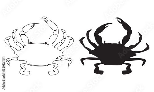 Blue crab shadow isolated on white background. Seafood shop logo, signboard, restaurant menu, fish market, banner, poster design template.. Vector illustration eps file