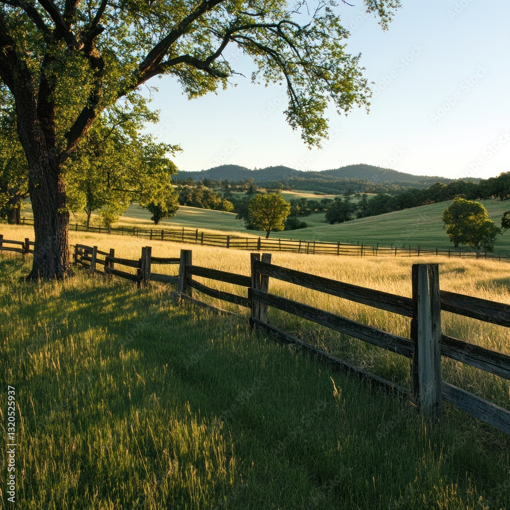 Fototapeta premium Cattle ranch with fenced pasture