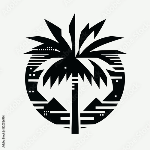 Stylized black palm tree logo design
