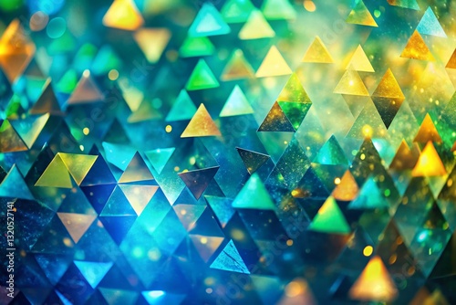 Abstract Triangular Background: Blue, Green, Yellow Bokeh Effect - Stock Photo