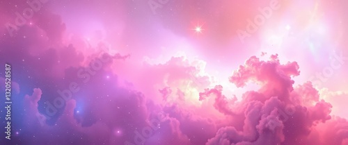 Dreamy pastel hues swirl across a vibrant nebula, cosmic dust creates a fantastical galaxy, outer space, purple
