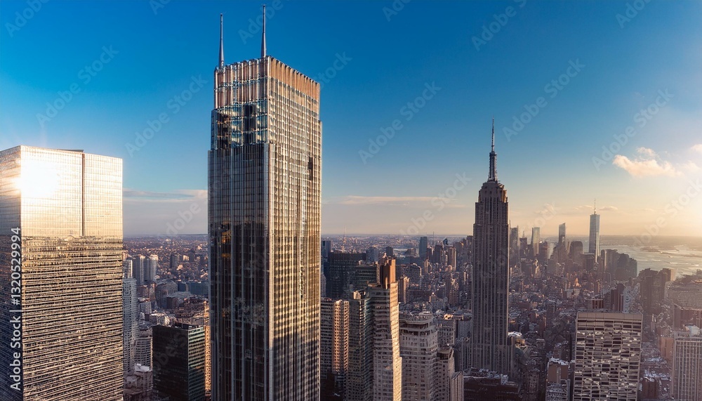 Obraz premium a city skyline with a large building in the middle