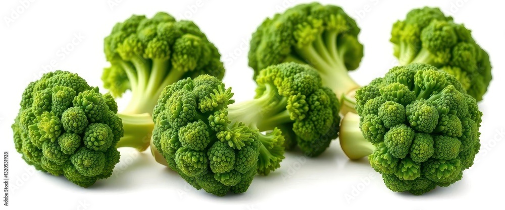 Fresh green broccoli florets isolated on white background, agriculture, plant Fresh green broccoli florets isolated on white background, agriculture, plant