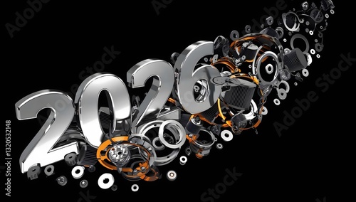 A close-up of gears, bearings, and differential stars resting on the table, with the spirit of New Year 2026 in the air.