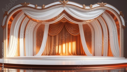White golden ceremony award stage venue background.