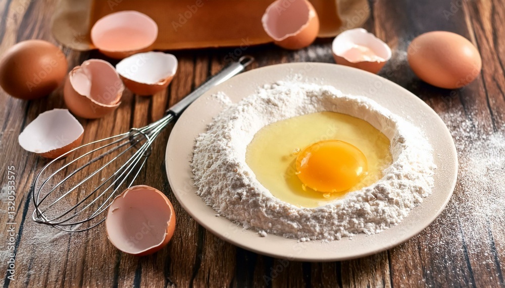 egg and flour on plate for baking preparation ai image egg and flour on plate for baking preparation ai image