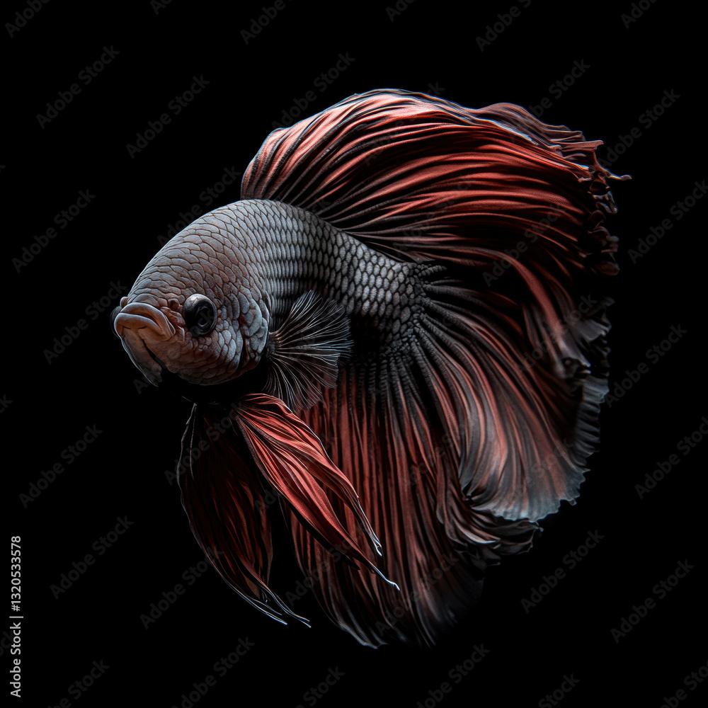Captivating digital art of a siamese fighting fish floating gracefully in a tranquil aquatic environment Captivating digital art of a siamese fighting fish floating gracefully in a tranquil aquatic environment