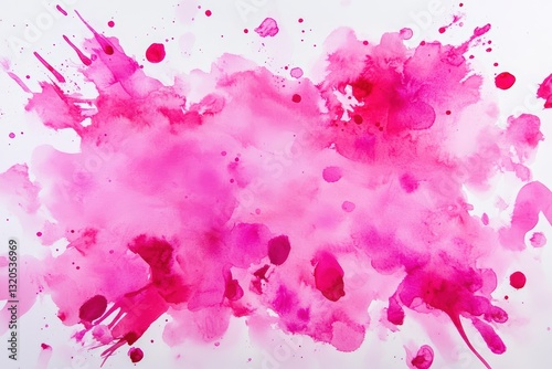 Vibrant Pink Watercolor Background Featuring Chaotic Splashes and Blots for Artistic and Creative Projects