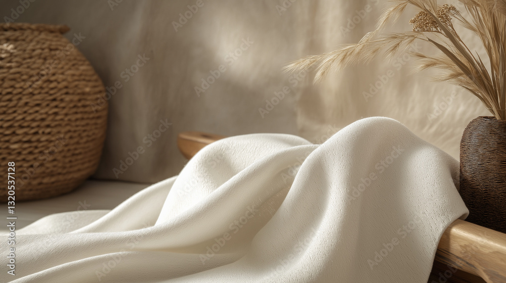 White Twill Viscose Fabric with African-Inspired Minimalist Decor