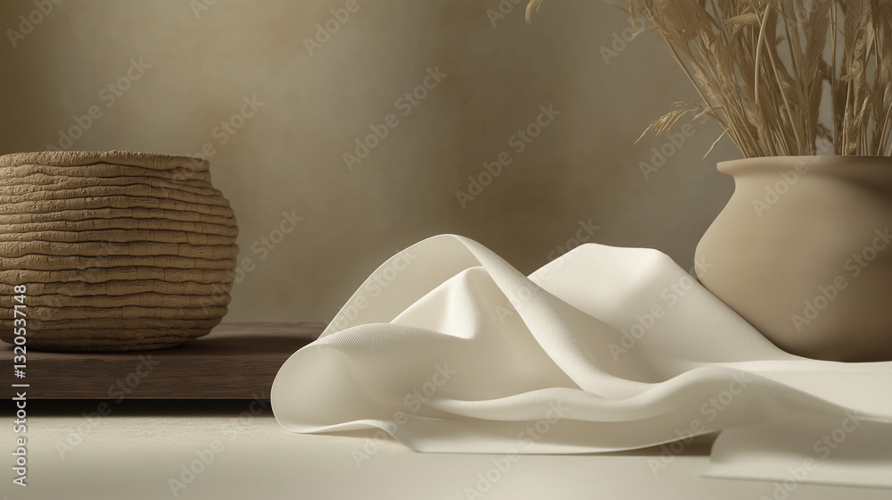 White Twill Viscose Fabric with African-Inspired Minimalist Decor