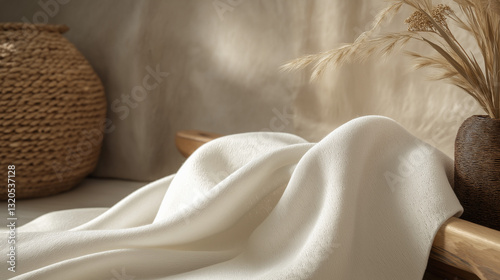 White Twill Viscose Fabric with African-Inspired Minimalist Decor