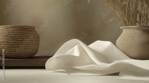 Obraz na płótnie White Twill Viscose Fabric with African-Inspired Minimalist Decor w salonie