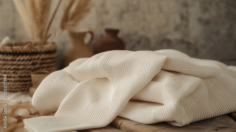 White Twill Viscose Fabric with African-Inspired Minimalist Decor
