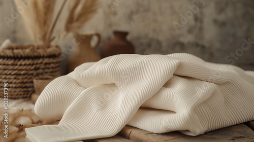 Obraz na płótnie White Twill Viscose Fabric with African-Inspired Minimalist Decor w salonie