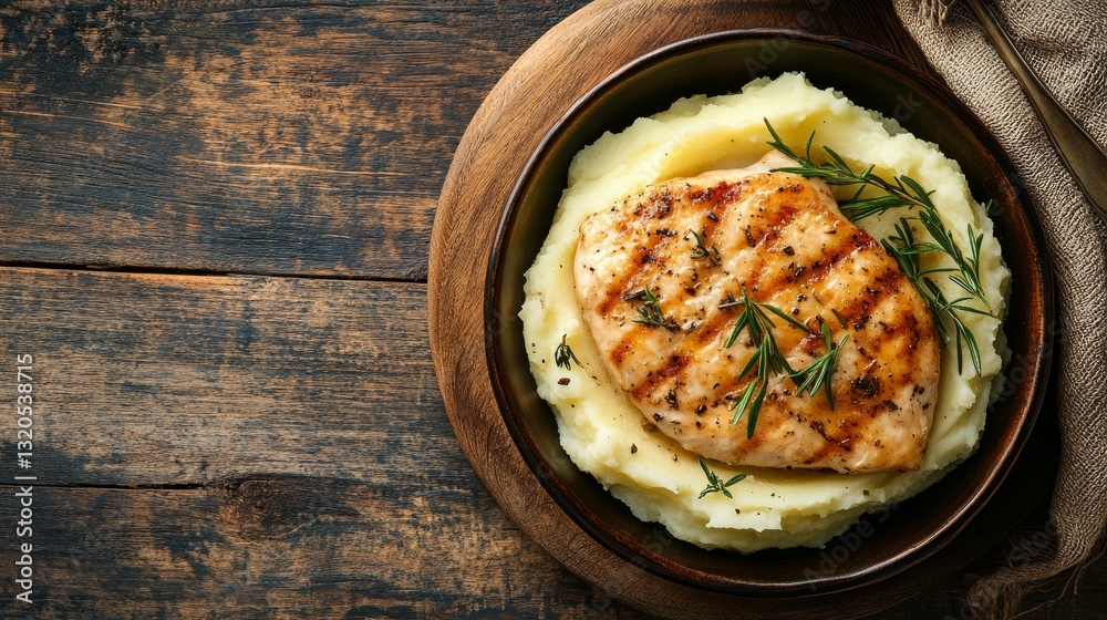 Rustic chicken breast and mashed potatoes. Premium food photo Rustic chicken breast and mashed potatoes. Premium food photo