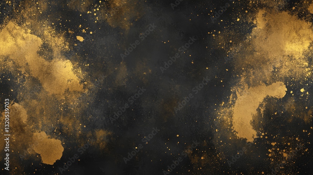 Obraz premium Premium dark black background with gold watercolor accents
