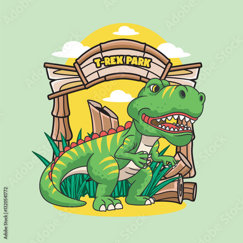 Vector Illustration of Tiny T-Rex with Cute Illustration Available for Tshirt Design