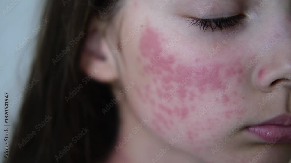 Pimples on the face of a schoolgirl girl. An allergic reaction to the ...