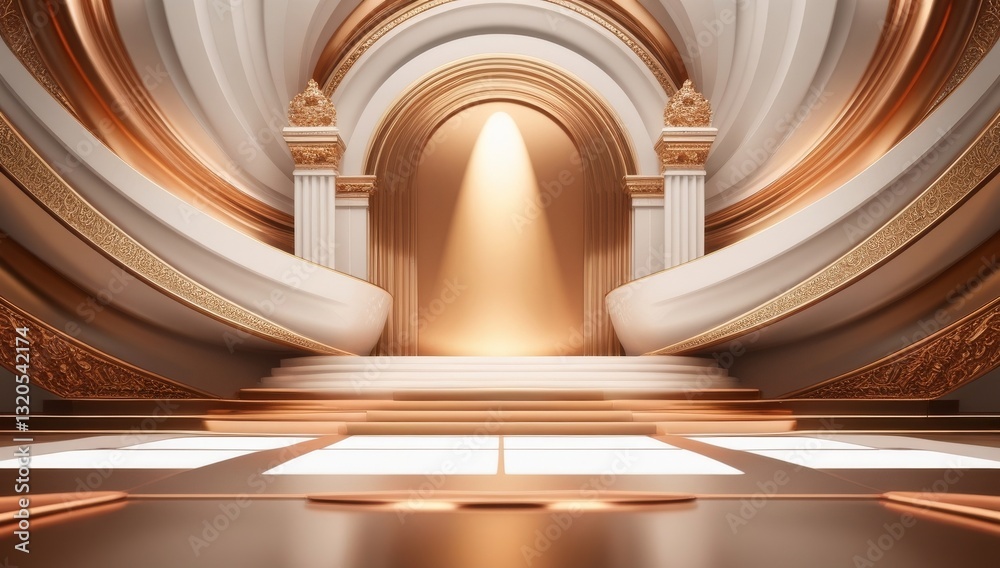 White golden ceremony award stage venue background.