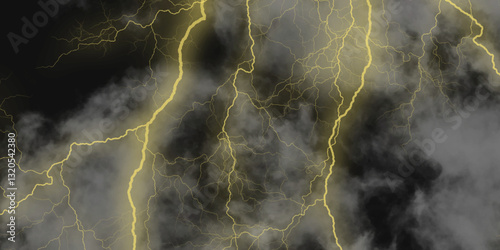 Thunder, lightnings and rain on a stormy summer night in black and white. Lightning bolts in the sky at night. 
