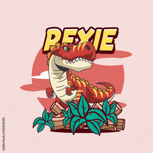 Vector Illustration of Tiny T-Rex with Cute Illustration Available for Tshirt Design