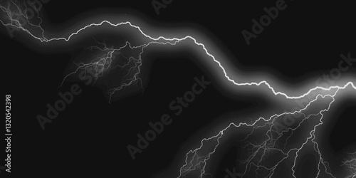 Thunder, lightnings and rain on a stormy summer night in black and white. Lightning bolts in the sky at night. 
