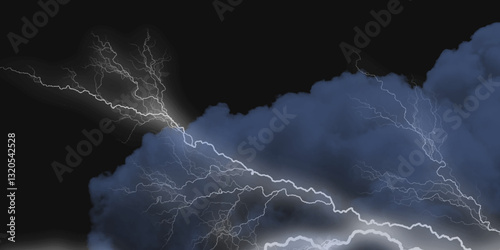 Thunder, lightnings and rain on a stormy summer night in black and white. Lightning bolts in the sky at night. 
