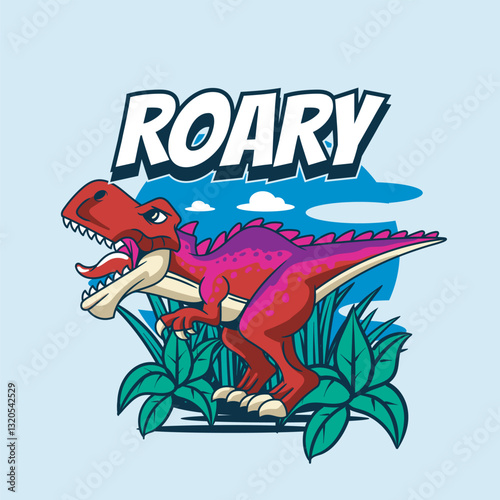 Vector Illustration of Tiny T-Rex with Cute Illustration Available for Tshirt Design