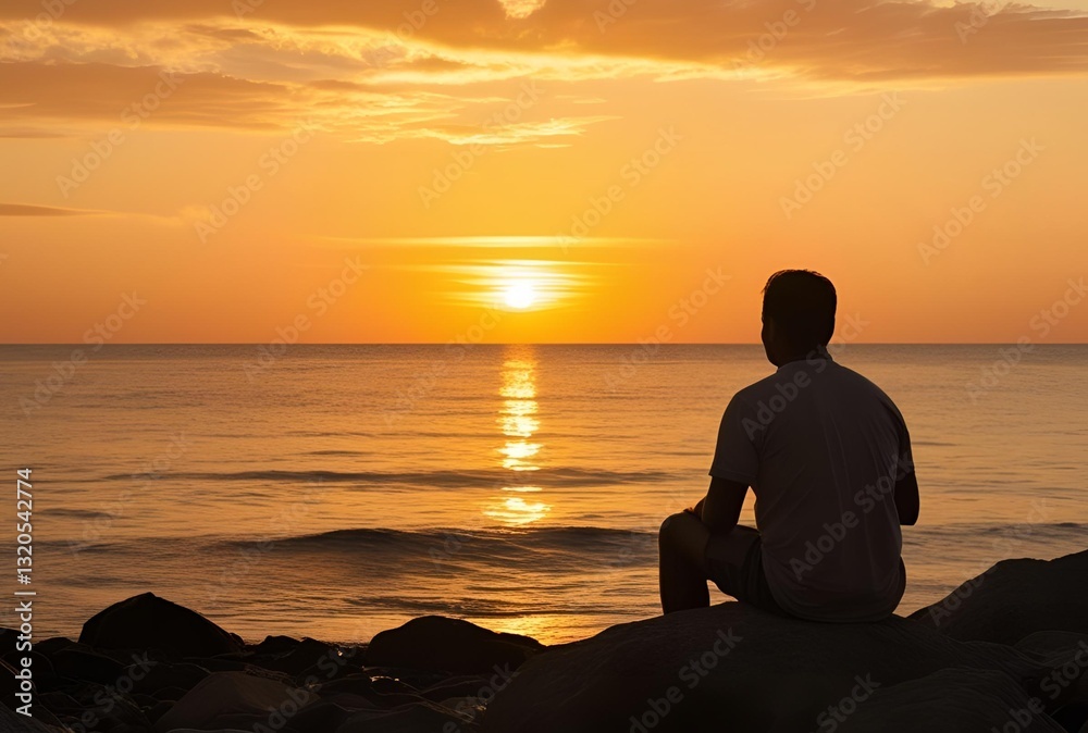 Fototapeta premium Serene Beach Meditation at Sunset