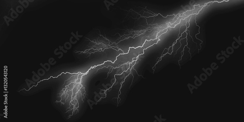 Thunder, lightnings and rain on a stormy summer night in black and white. Lightning bolts in the sky at night. 
