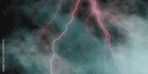 Thunder, lightnings and rain on a stormy summer night in black and white. Lightning bolts in the sky at night. 
