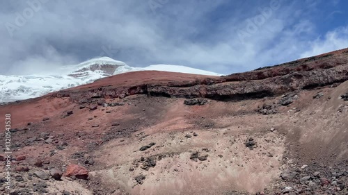 Base of Cotopaxi Andes mountains volcano high altitude Ecuador snow covered peak