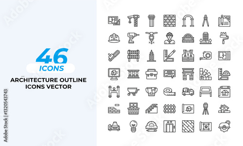 Architecture outline Icons Set Layout Vector Template. Vector illustration in line style of icons	
