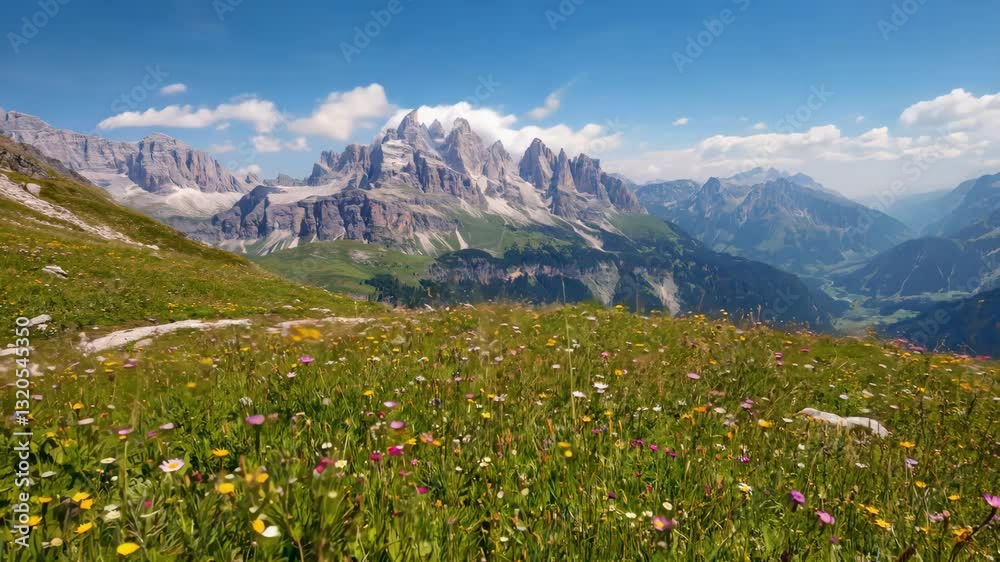 Stunning Time Lapse of Flowers in Meadow with Mountain Backdrop Stunning Time Lapse of Flowers in Meadow with Mountain Backdrop