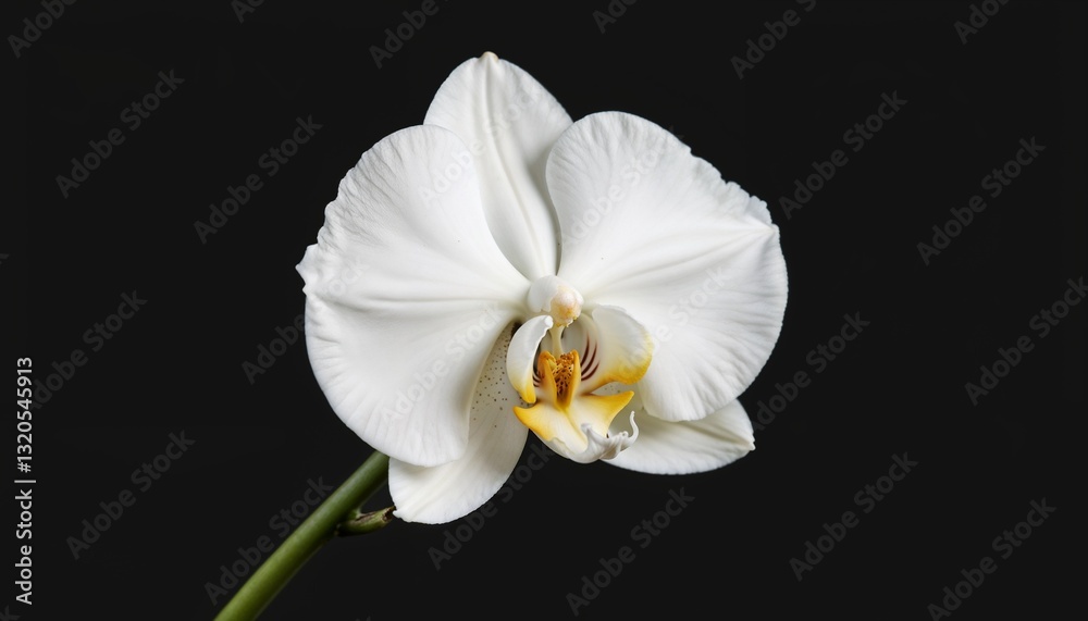 Elegant white orchid in full bloom against a dramatic black background Elegant white orchid in full bloom against a dramatic black background