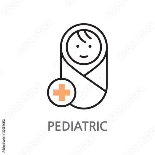 2.Pediatric.eps. Baby, pediatric icon. Edible pediatrics, baby, pediatric linear illustration icon on white background. EPS, PNG, JPG