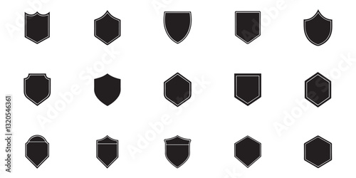 Set of 15 black shield badge and label